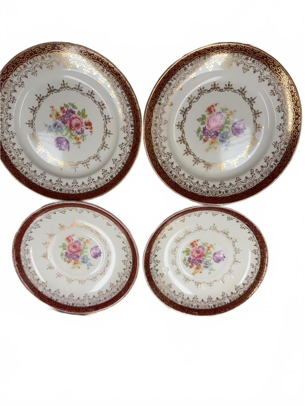Harmony House Heirloom Floral Red Gold China Plates Set of 4